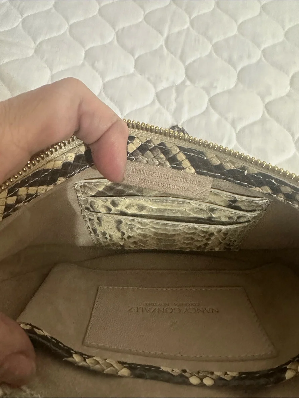 Nancy Gonzalez  Python Crossbody -belt bag in Beige and Black